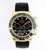 EW Factory Replica Rolex Daytona Gold Watch Black Dial Black Rubber Strap 40MM